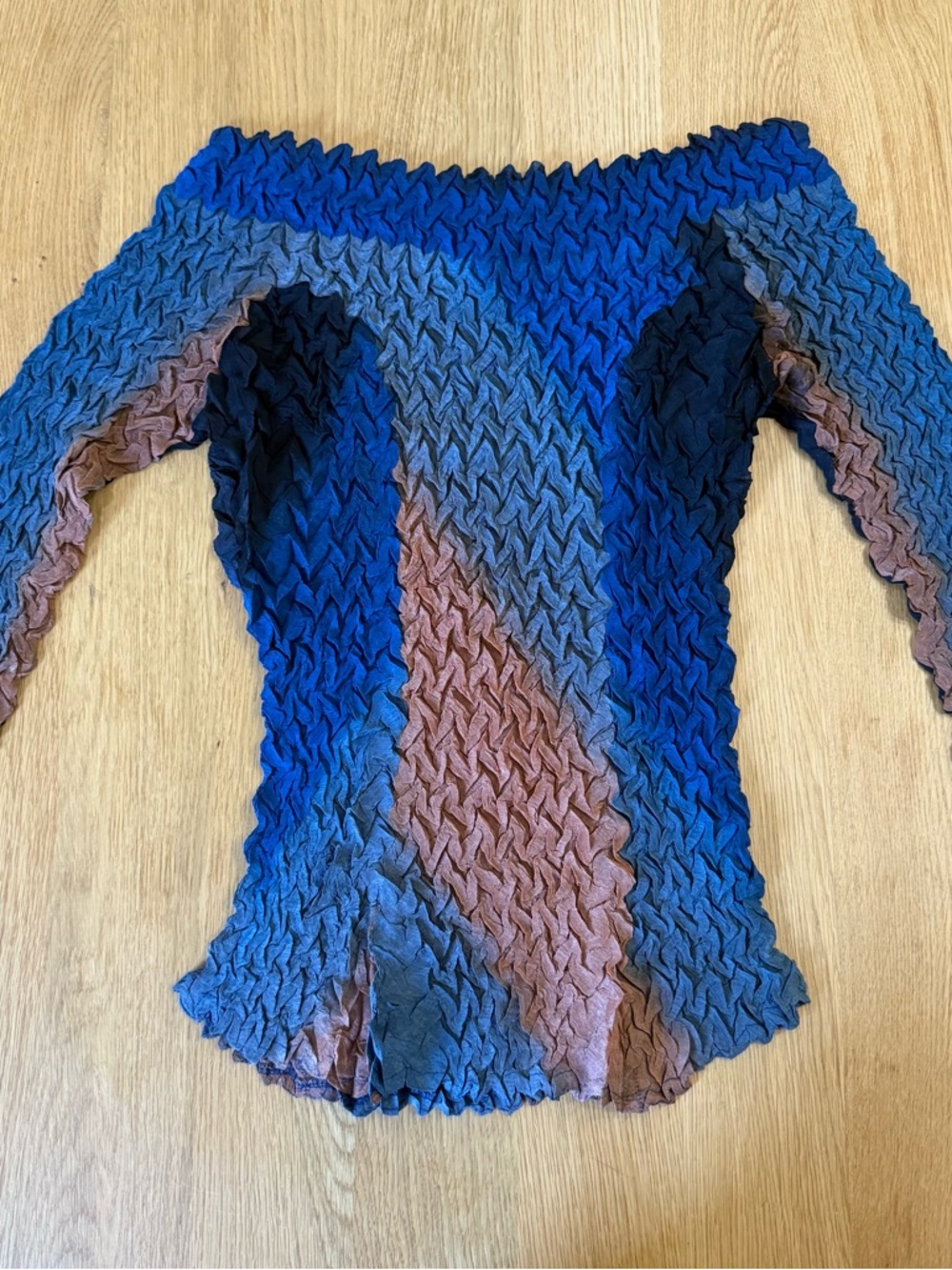 Komarov Textured Off-Shoulder Top in Blue and Brown